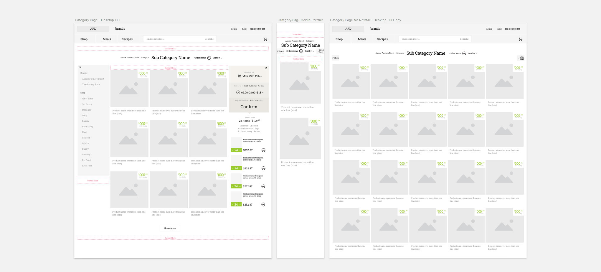 Aussie Farmers Direct wireframes